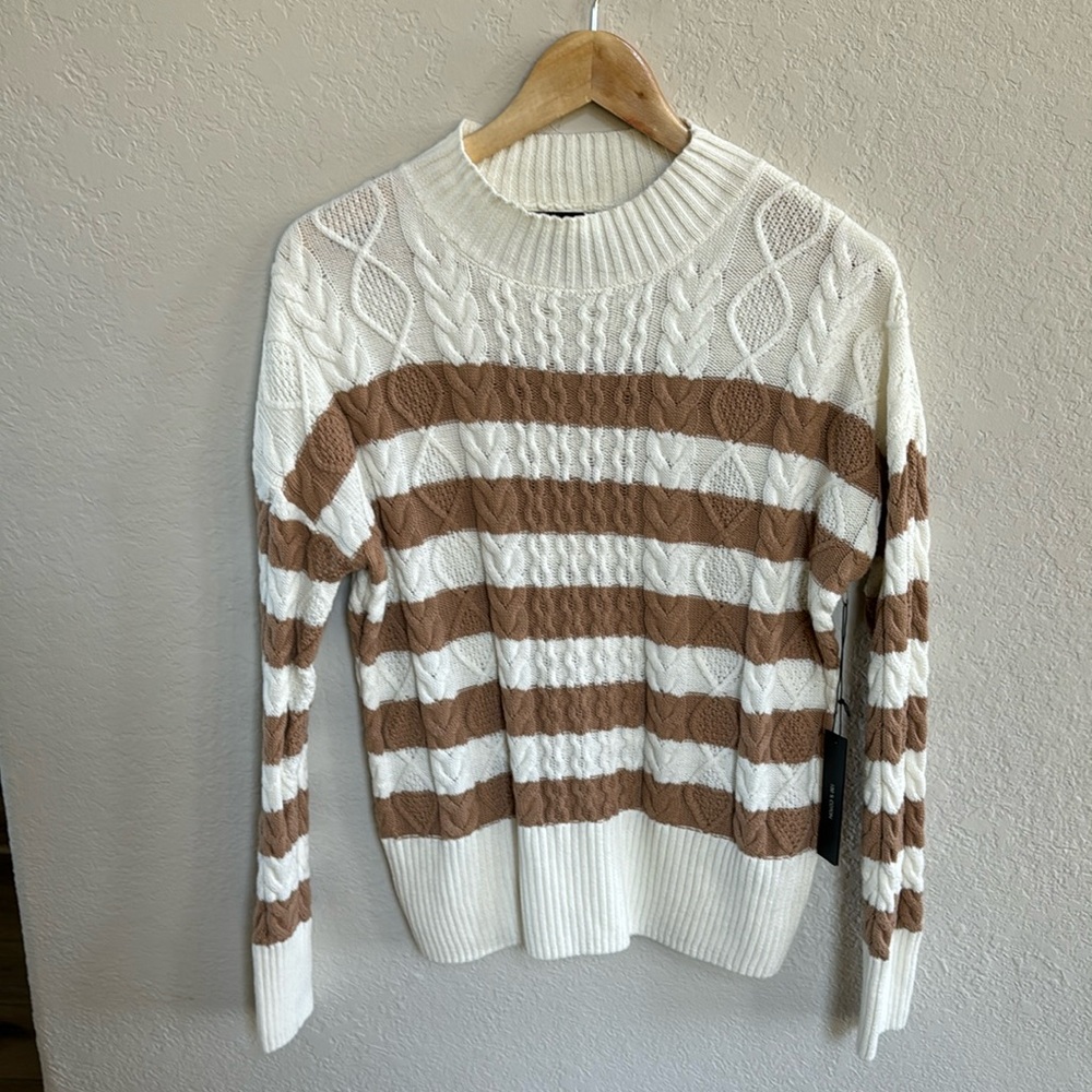 NWT Cable Knit Striped Mock Neck Sweater